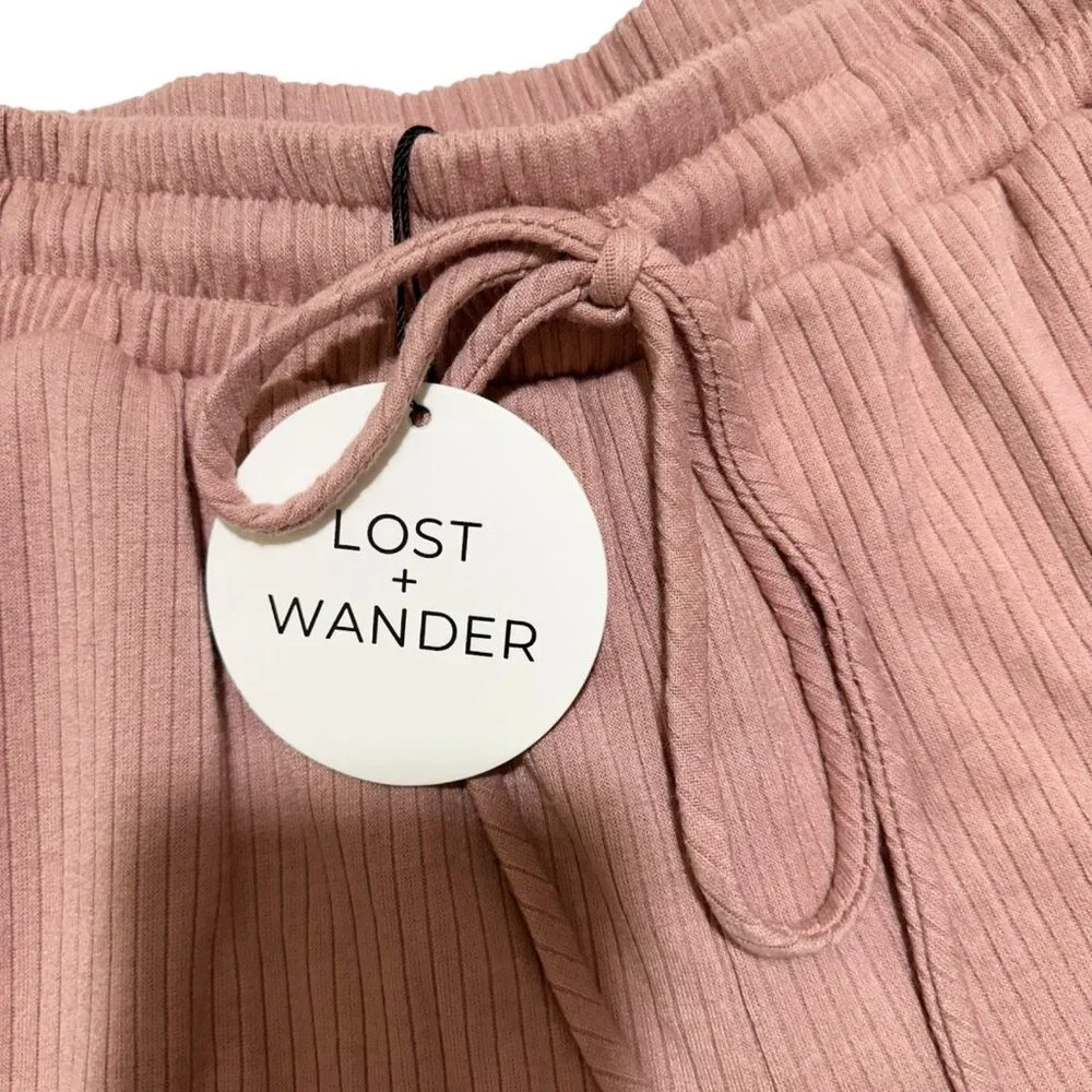 Lost + Wander Womens Size M Ribbed Knit Drawstring Shorts Mauve‎ Pink NWT NEW